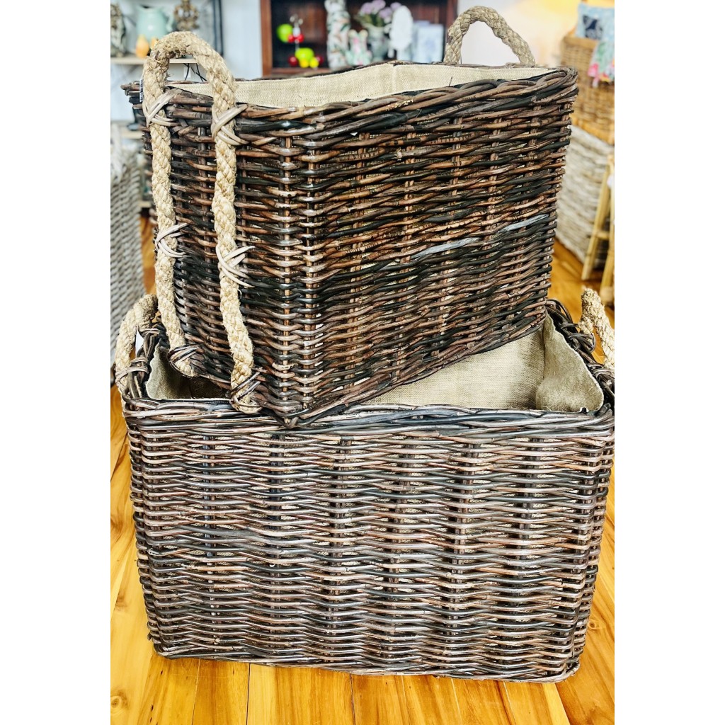 Brown Rope Rectangle Log Basket